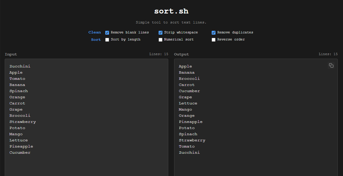 sort.sh - Text Line Sorter
